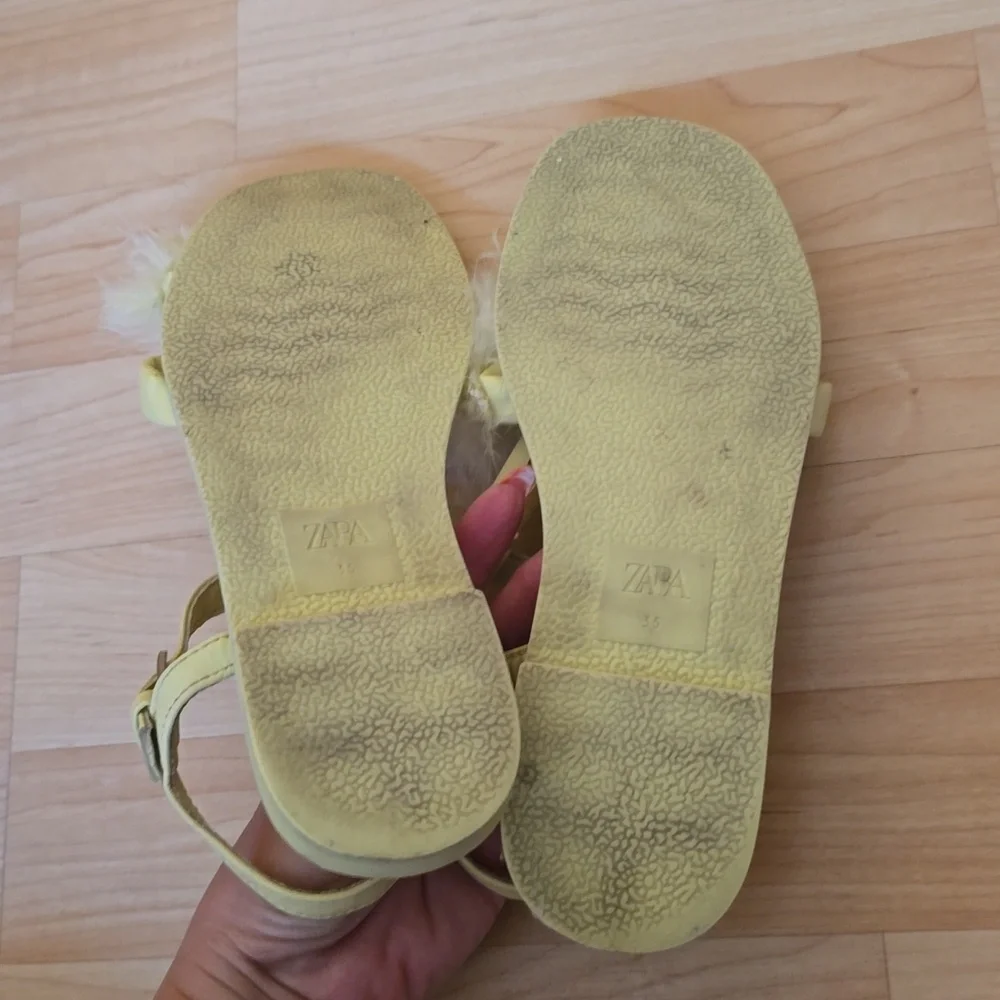 ZARA LIME GREEN GIRL SSTRAPPY SANDAL FEATHERS SHOES USA 5 EUR 35 - Picture 9 of 12